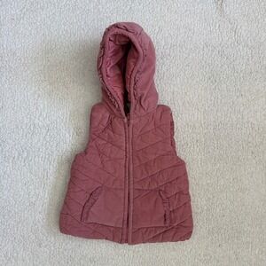 Aspen Kids Girls Pink Corduroy Puffer Vest‎ Hooded Quilted Full Zip 2T Rose